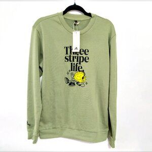 ADIDAS Three Stripe Life Crew Neck Sweatshirt Green Graphic Casual Activewear